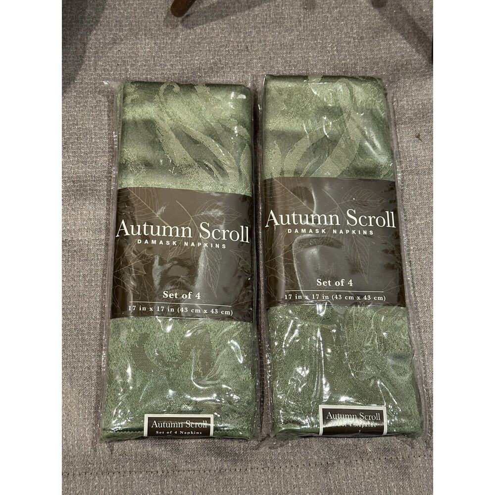2 - Autumn Scroll Damask "Fern Green" Fall Napkin 4 Pc Set Bed Bath & Beyond